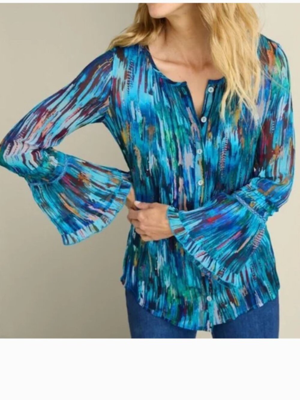 NWT Soft Surroundings Amelia Blouse w/ Camisole, Bell Sleeves, Button Up - XL